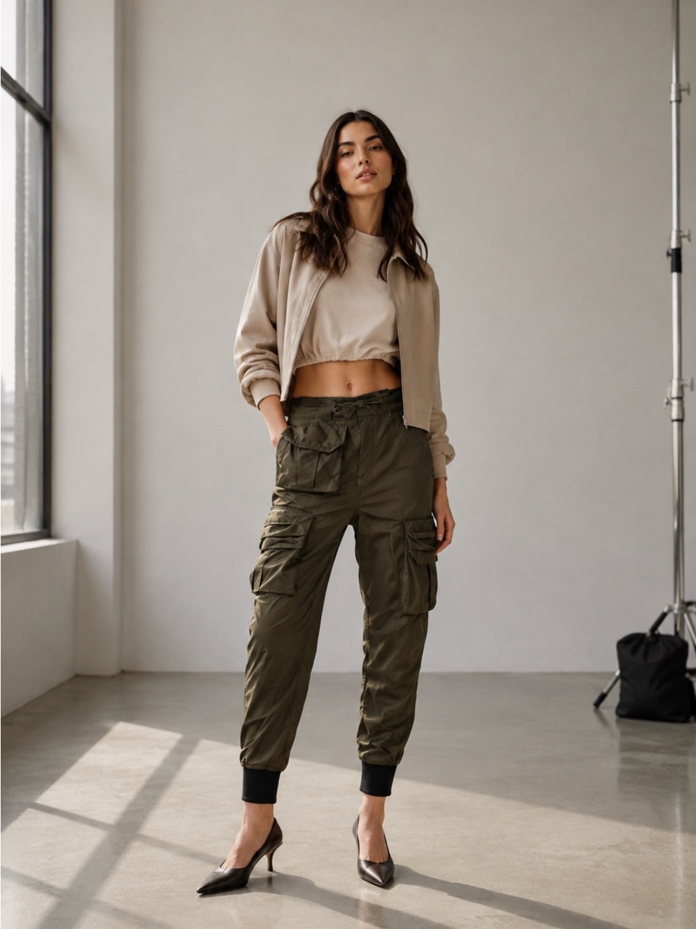 Superdry Namid Cargo Pants 32W 30L Khaki Olive Utility Parachute Joggers